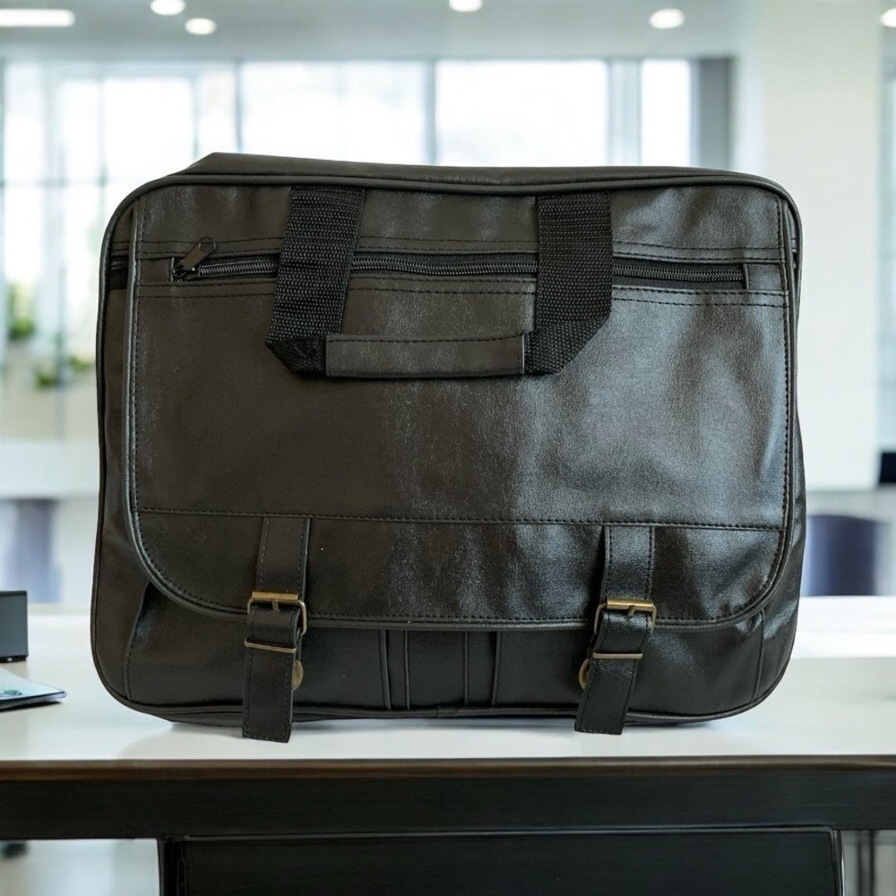 Men's Briefcase Black Leatherette Travel Bag Laptop Bag Waterproof Messenger Bag